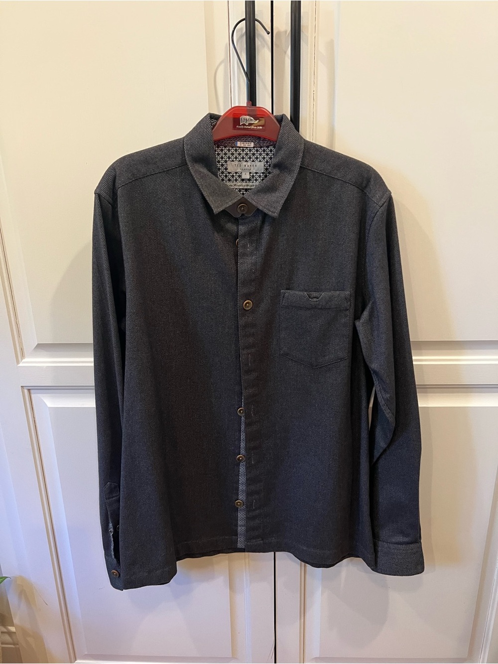 Ted Baker Men's Charcoal Button-Down Wool Blend Shirt